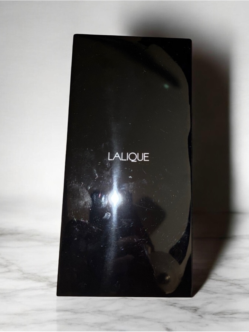 Lalique Glossy Black Compact Case with Center Logo